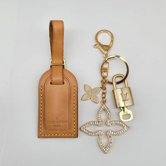 Authentic Louis Vuitton Luggage Nametag and Gold Padlock with Unbranded Keycharm